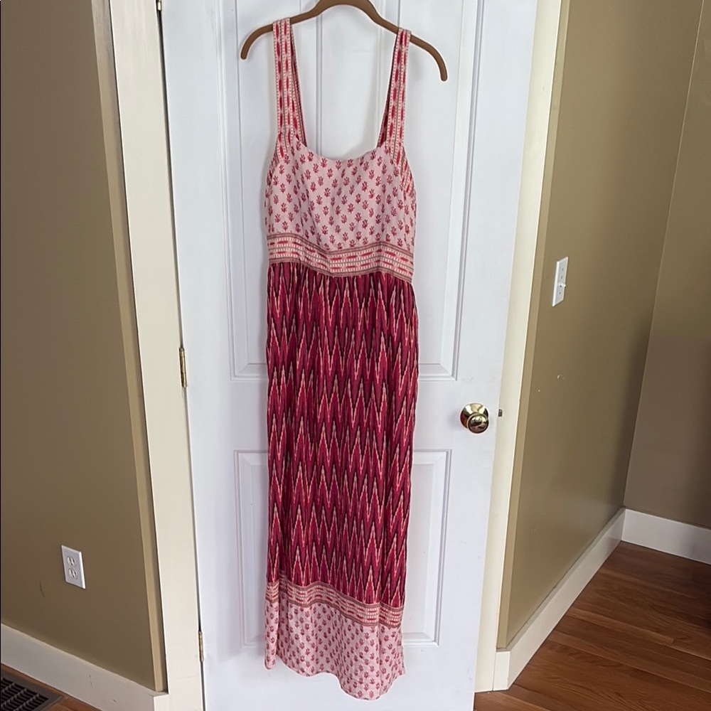 Faherty Pink and Red Pleated Sundress Maxi